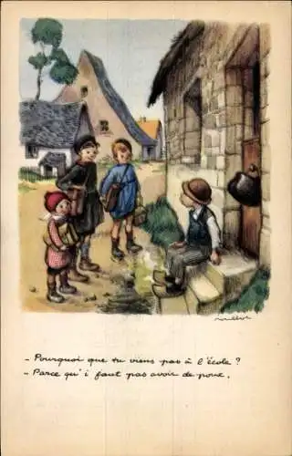 Künstler Ak Poulbot, Kinder auf dem Weg zur Schule, Ligue Nationale contre le taudis