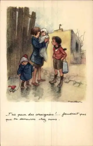 Künstler Ak Poulbot, Franciscque, Du hast Angst vor Spinnen, Ligue Nationale contre le Taudis