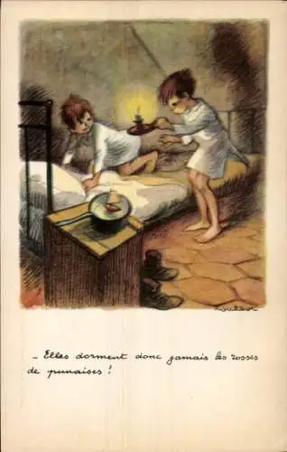 Künstler Ak Poulbot, Francisque, Sie schlafen daher nie, Wanzen