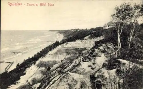 Ak Swetlogorsk Ostseebad Rauschen Ostpreußen, Küstenlandschaft, Strand, Hotel Düne, Klippen, Bäum