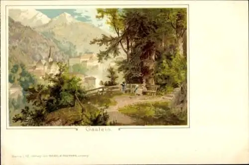 Ak Bad Gastein Badgastein in Salzburg, Landschaftsmotiv, Berge, Stadtansicht, bunte Farben