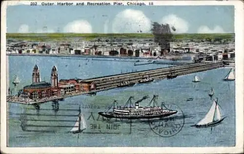 Ak Chicago Illinois USA, Outer Harbor, Recreation Pier,  Darstellung, Schiffe, Hafenstadt