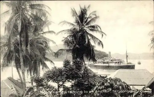Ak St Georges Grenada, H. M. Steamer coming to an anchor
