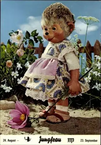 Ak Mecki der Igel, Sternzeichen Jungfrau, Virgo, 23. August bis 23. September, Igelmädchen, Blume