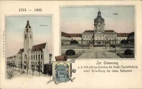 Ak Berlin Charlottenburg, Vorderansicht des neuen Rathauses,  Aufzeichnung, Erinneru