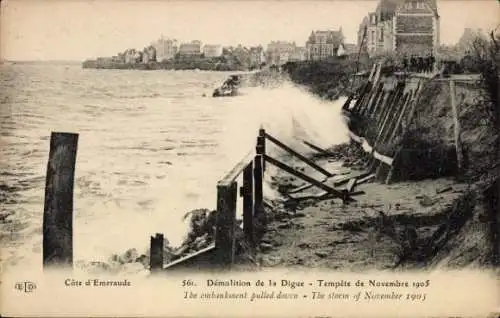 CPA Côte d'Emeraude, Démolition de la Digue, Tempête de Novembre 1905