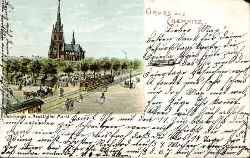 Litho Chemnitz in Sachsen, Petrikirche, Neustädter Markt