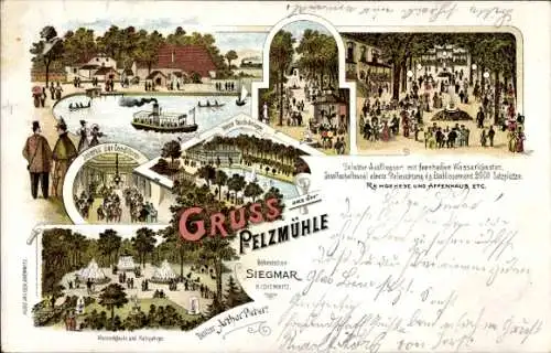 Litho Siegmar Chemnitz in Sachsen, Pelzmühle, Konditorei, Teichanlage