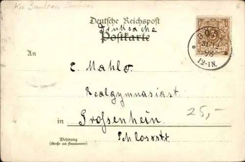 Litho Göda in der Oberlausitz, Gesamtansicht, Kirche, Glückwunsch Neujahr