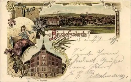 Litho Bischofswerda in Sachsen, Hotel König Albert, Totalansicht