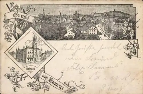 Litho Kamenz in Sachsen, Gesamtansicht, Rathaus