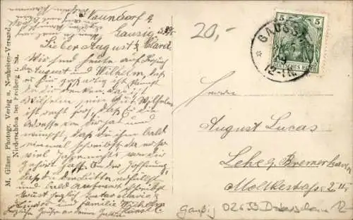 Foto Ak Gaußig in der Oberlausitz, Wohnhaus, Hausbewohner