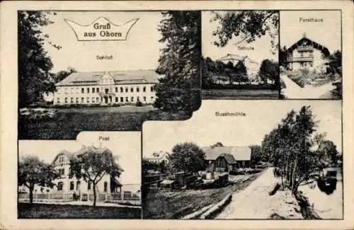 Ak Ohorn Sachsen, Buschmühle, Post, Forsthaus u. Schule