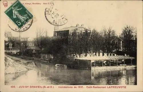 CPA Juvisy Draveil Essonne, Inondation 1910, Café Restaurant Lapreuvote