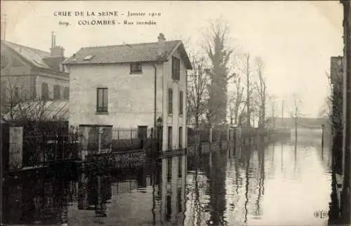 Ak Colombes Hauts de Seine, Flut der Seine, Januar 1910, überflutete Straße, Stadtansicht