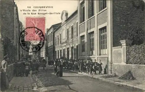 Ak Courbevoie Hauts de Seine, Schule, Kinder, Straße, Gebäude,  