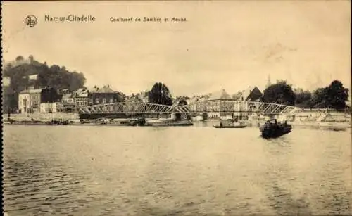Ak Namur Wallonien, Stadtansicht, Confluent de Sambre et Meuse, Citadelle, Brücke