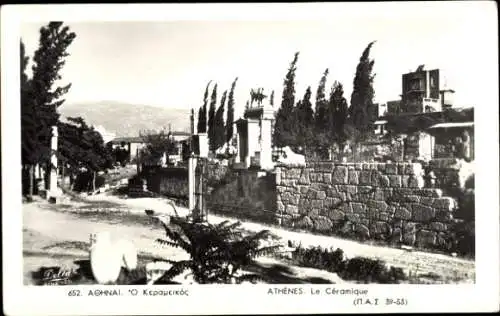 Ak Keramikos Athen Griechenland, Kerameikos,  Stätte, antike Ruinen, große Säulen, sichtbare Land