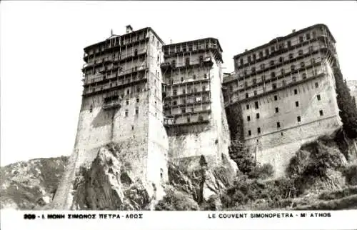 Ak Athos Griechenland, Kloster Simonospetri, Felsformation, s Gebäude