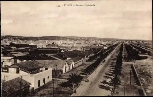 Ak Tunis Tunesien, Avenue Gambetta, Stadtansicht, Palmen, Straßenansicht,  