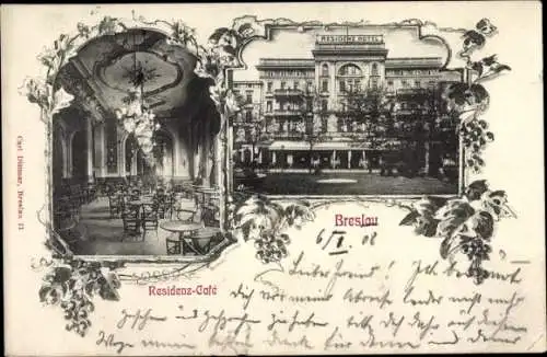 Passepartout Ak Breslau (Wrocław) in Schlesien, Residenz Cafe