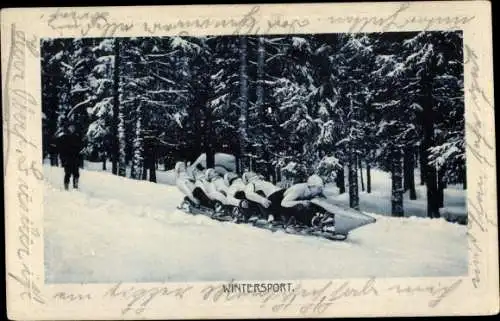 Ak Wintersport, Männer auf einem Bob