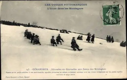 Ak Gerardmer Vosges, Glissades en Girouettes aux flancs des Montagnes