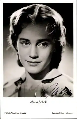 Ak Schauspielerin Maria Schell, Portrait, Der Engel mit der Posaune, Autogramm