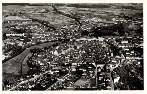 Ak Ansbach in Mittelfranken Bayern, Luftaufnahme von   Stadtansicht, Schwarz-Weiß-Fotografie