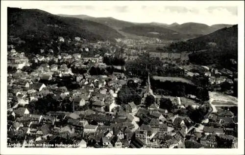 Ak Ladenburg am Neckar Baden,  Ruine Hohengerold, Stadtansicht, Hügel, Tal