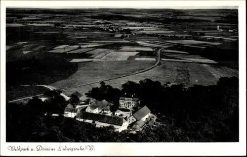Ak Ludwigsruhe Langenburg in Württemberg, Luftaufnahme, Wildpark, Domäne  Felder