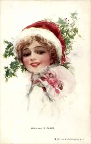 Künstler Ak Fisher, Harrison, Miss Santa Claus, Weihnachtsmann-Maske