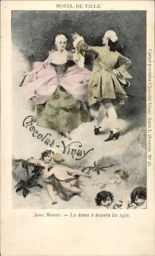 Künstler Ak Margot, A., Tanzpaar, Liebesengel, Werbung Chocolat Vinay