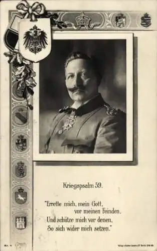 Ak Kaiser Wilhelm II., Kriegspsalm 59, Errette mich, mein Gott, vor meinen Feinden