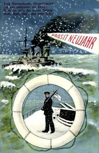 Ak Deutsches Kriegsschiff, Sturmestosen, Wogenbrausen, Hoch, hoch, hoch, das neue Jahr