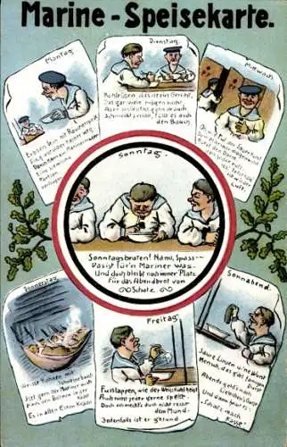 Ak Marine Speisekarte, Marine Soldaten, Wochentage