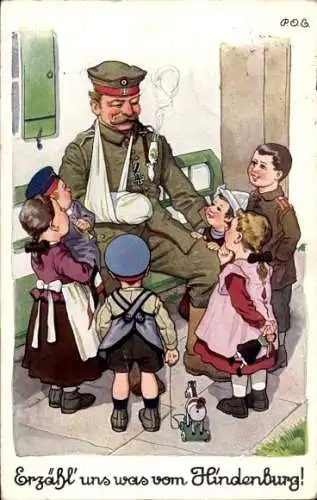 Künstler Ak Engelhard, P.O.E., Erzähl uns was vom Hindenburg, Kriegsveteran, Kinder