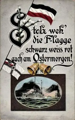 Ak Glückwunsch Ostern, Kriegsschiffe, Flagge schwarz weiß rot