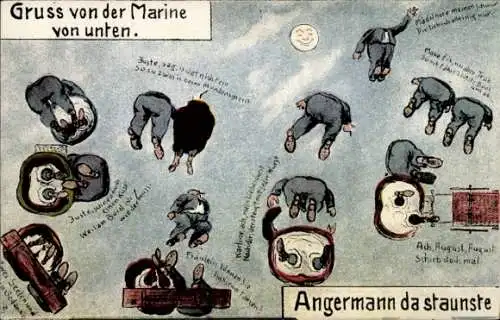 Ak Gruß von der Marine von unten, Angermann da staunste, Humor