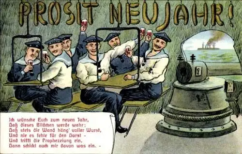 Litho Glückwunsch Neujahr, Matrosen
