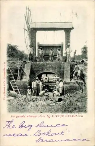 Ak Suriname, Schleuse, Bauarbeiter,Uitkijk Saramacca