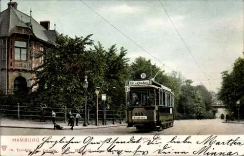 Ak Hamburg Mitte St. Pauli, Ringbahn, Straßenbahn, hübsche Abendansicht, Häuserzeilen