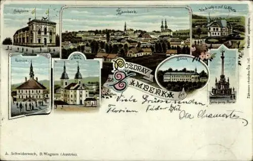 Ak Žamberk Senftenberg Region Pardubice, Verschiedene Ansichten von   von A. Schwidernoch, D.Wagr
