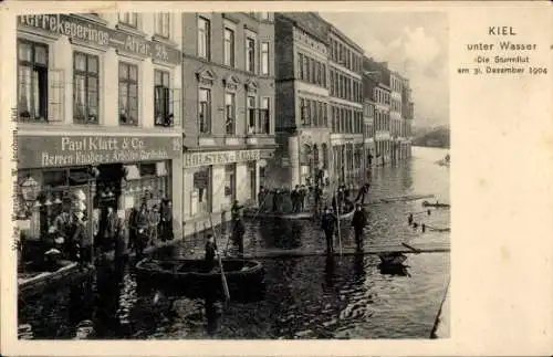 Ak Kiel, Unter Wasser, Sturmflut, Gebäude, Kanus, Einkaufsgeschäfte, Dezember 1904