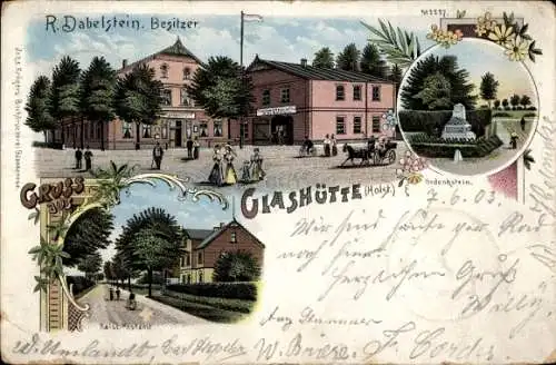 Litho Glashütte Norderstedt in Holstein, Gastwirtschaft, Kaiserl. Postamt, Gedenkstein