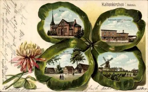 Ak Kaltenkirchen in Holstein , Kirche, H. Schmidt's Restaurant, Friedenseiche, Windmühle