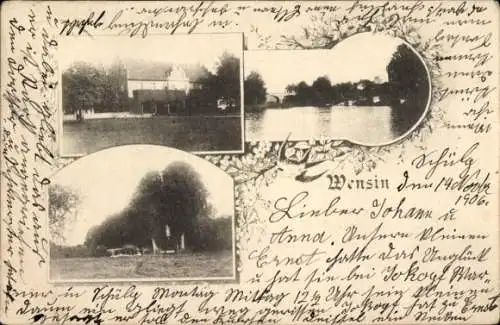 Ak Wensin in Schleswig-Holstein, Drei Fotografien, Gebäude, Wasserfläche, Bäume, naturverbunden
