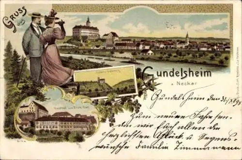 Ak Gundelsheim am Neckar Württemberg,  mit Blick auf Gundelsheim, Gasthof Prinz Karl, Neckar,  Ab
