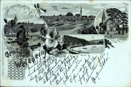 Mondschein Litho Welzheim in Württemberg, Unter den Linden, Totalansicht, Kirche, Ebnisee