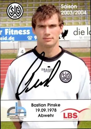 Autogrammkarte Fußballer Bastian Pinske, SG Wattenscheid 09, Autogramm